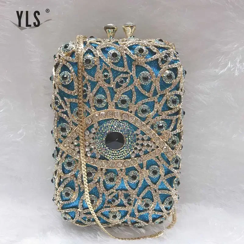 New Fashion Silver Gold Blue Evil Eye Women\'s Diamond Handbag Party Evening Wallet Women\'s Bridal Wedding Crystal Bag