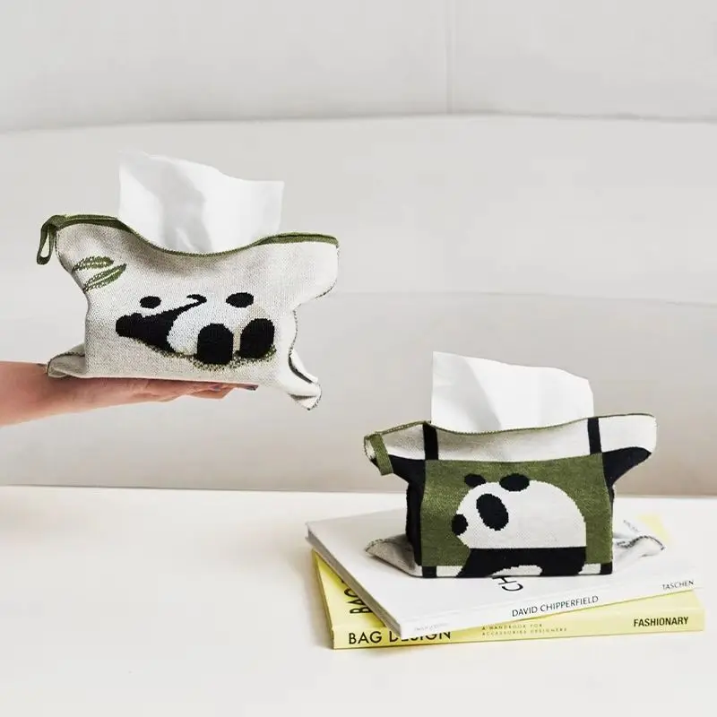 

Panda tissue bag, hanging knitted tissue storage box, desktop extraction type