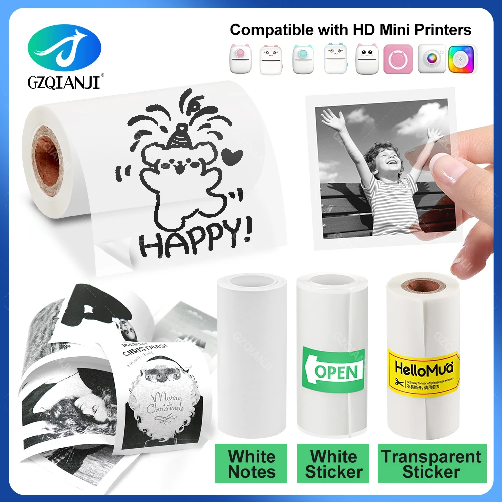 3/6Rolls 57x25MM Thermal Papers White Sticker Transparents Paper for Children Kids Camera Instant Printer Print Accessories Part
