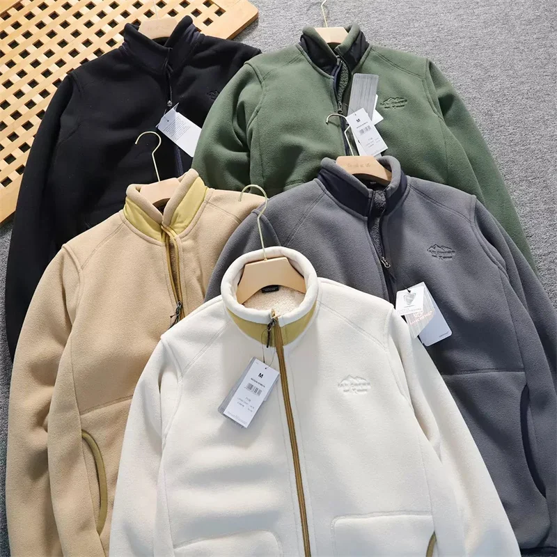 

2025 Autumn Winter Polar Fleece Coat Men Women Couples Clothes Outdoor Sports Zip-up Thicken Warm Jacket Casual Loose Outerwear