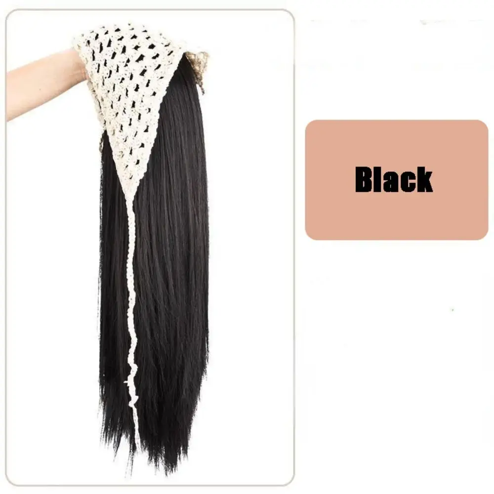 

Cute 65CM Wig Triangle Headscarf Hollow Hot Sale Integrated Wig Headband Knitted Farmhouse Style Long Straight Hair