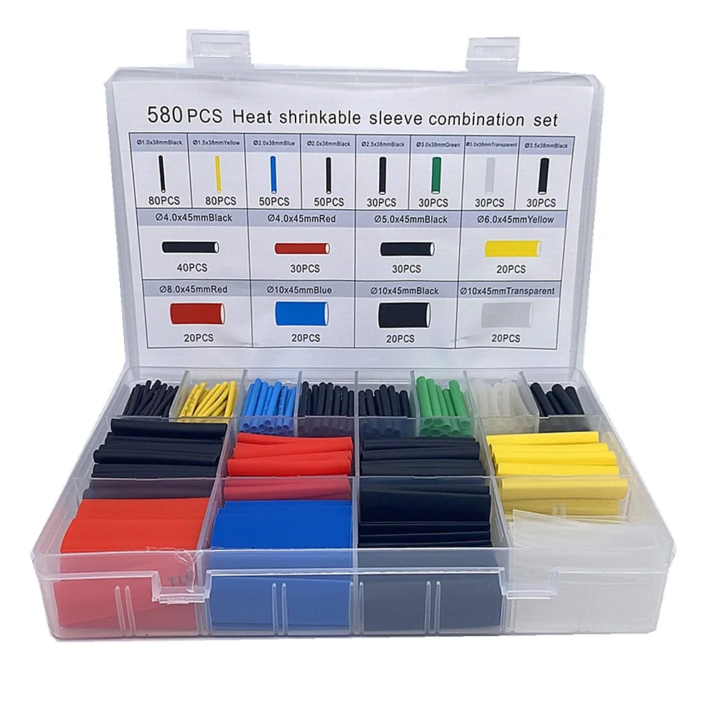 580 stücke Schrumpf Schlauch Isolierung Schrumpf Rohre Sortiment Elektronische Polyolefin Draht Kabel Hülse Kit Schrumpf Rohre