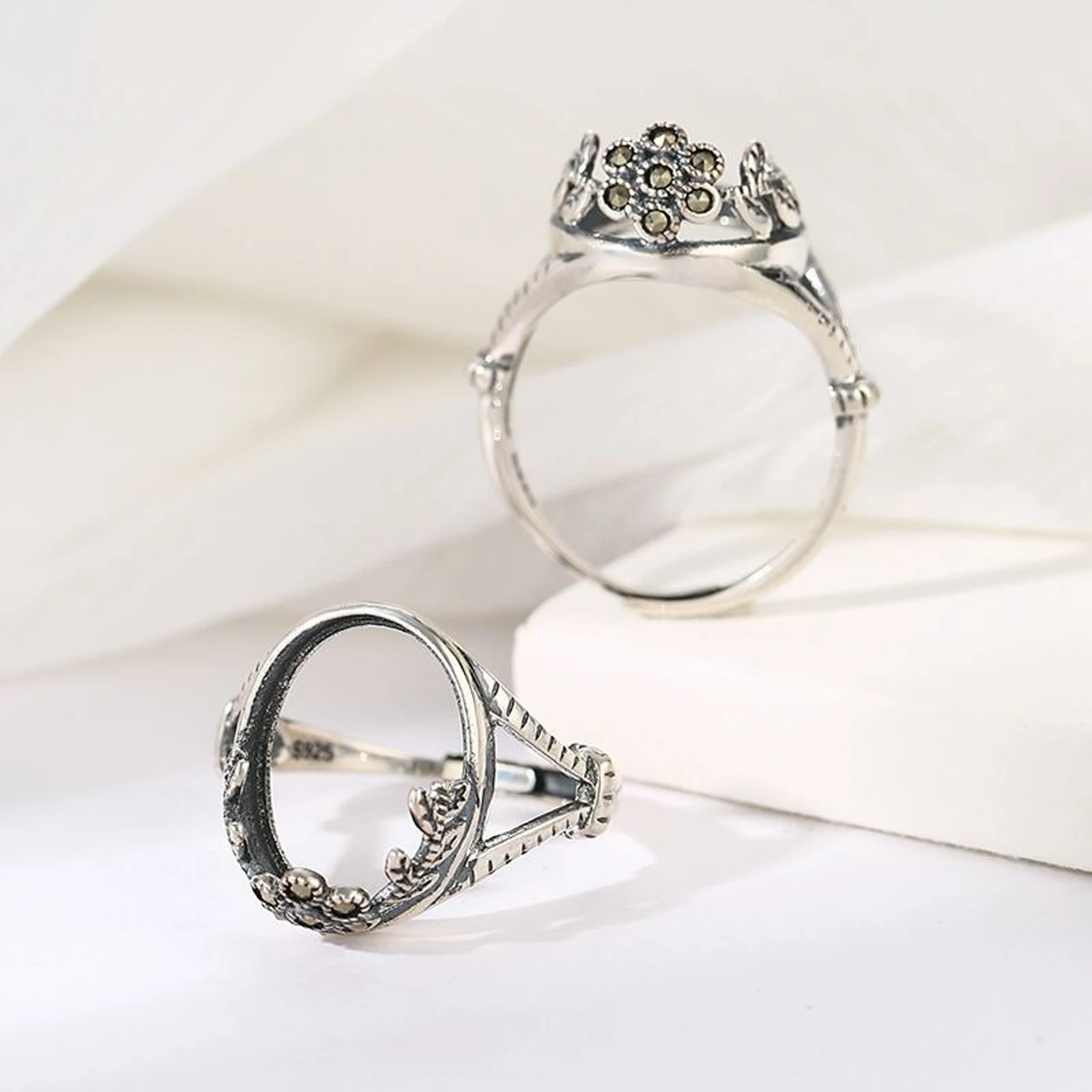 925 Sterling Silver Thai Silver Ring Blank Base Fit For 11X14mm Oval Cabochon Inlay DIY Ring Jewelry Making Accessories