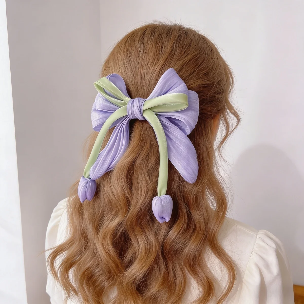 

Заколка для волос с лентой в виде тюльпана, дизайн для одного хвоста, свежая и милая повязка на голову, модный аксессуар, подарок для женщин