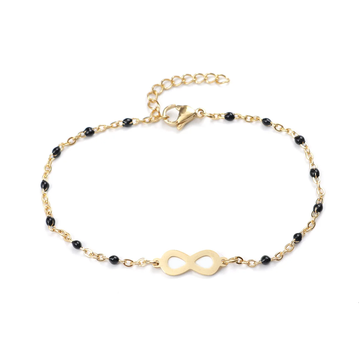 Stainless Steel Bracelets Enamel Gold Color Multicolor Infinity Symbol Women Hand Link Chain Jewelry Gifts 18cm long, 1 Piece