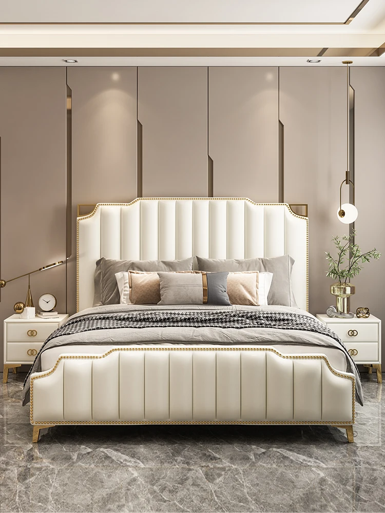 Light luxury master bedroom Internet celebrity ins wind princess bed, Nordic solid wood double leather art wedding bed