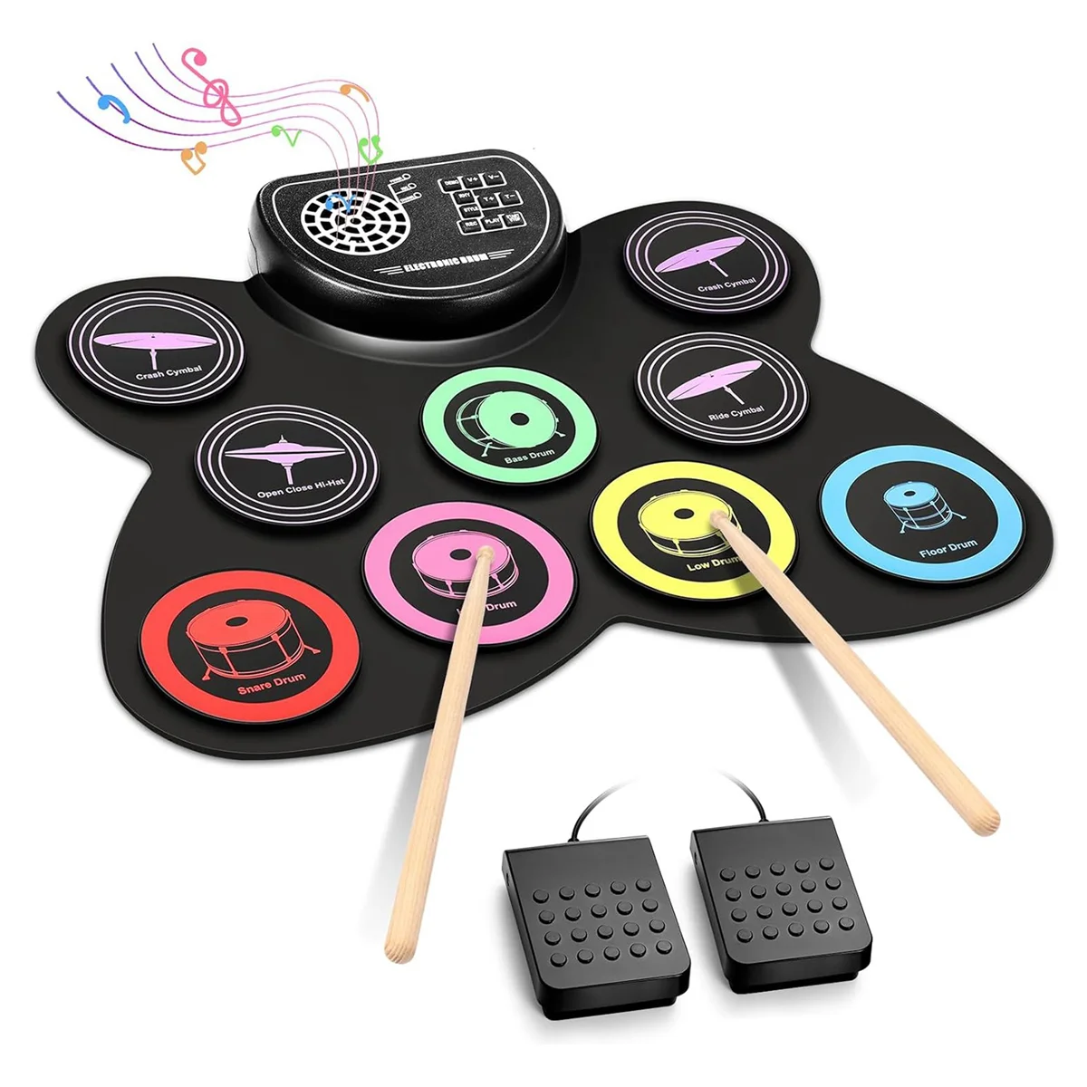 Hand Roll Drum Set,9 Drum Pad with Headphone Jack,Electronic Drum Kit Built-in Speaker Drum Pedals Sticks,Gifts for Kids