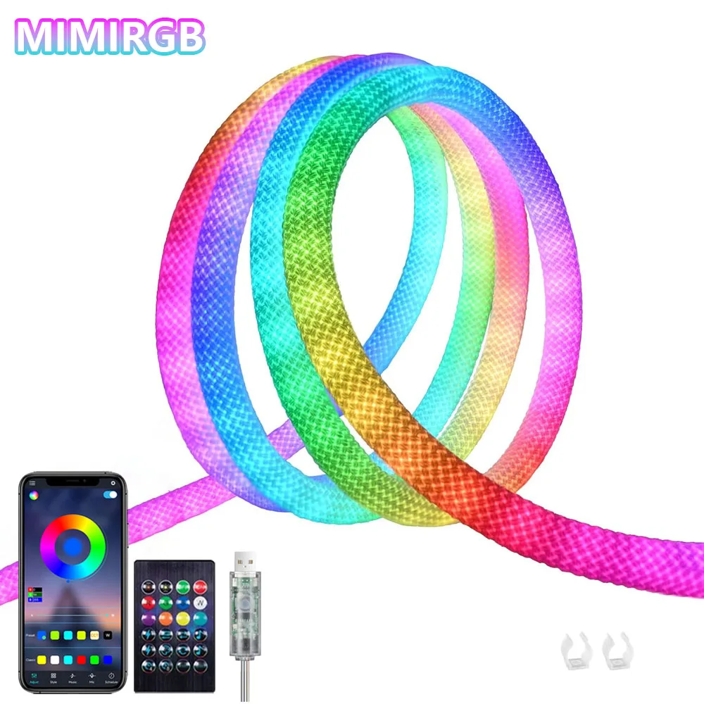 أضواء حبل شبكية مضيئة 360 درجة، 16.4 قدم قابلة للعنونة ICRGB أضواء LED مرنة لتزيين جدران عيد الميلاد