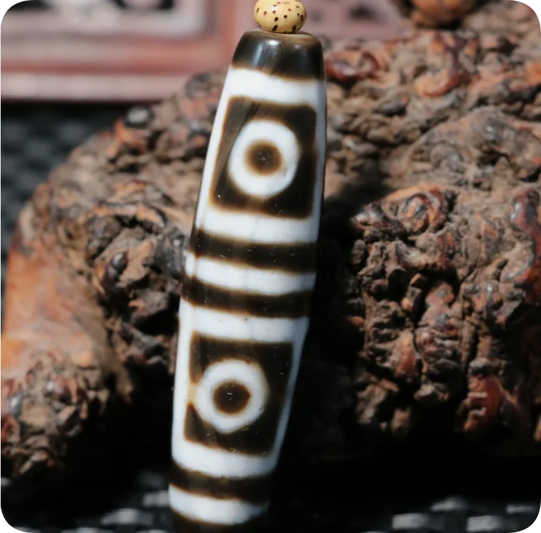 Ultra Magic Tibetan Old Agate Fold Line 4 Eyed dZi Bead Totem Pendant Amulet LZK