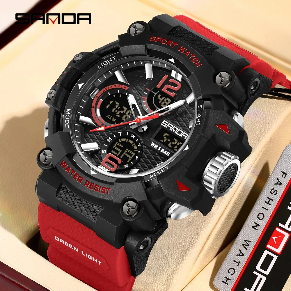 SANDA New 6276 Luxury Men's Electronic Watch Sports Multifunctional Waterproof LED Timing Fashion Men's Electronic Watch Alarm C