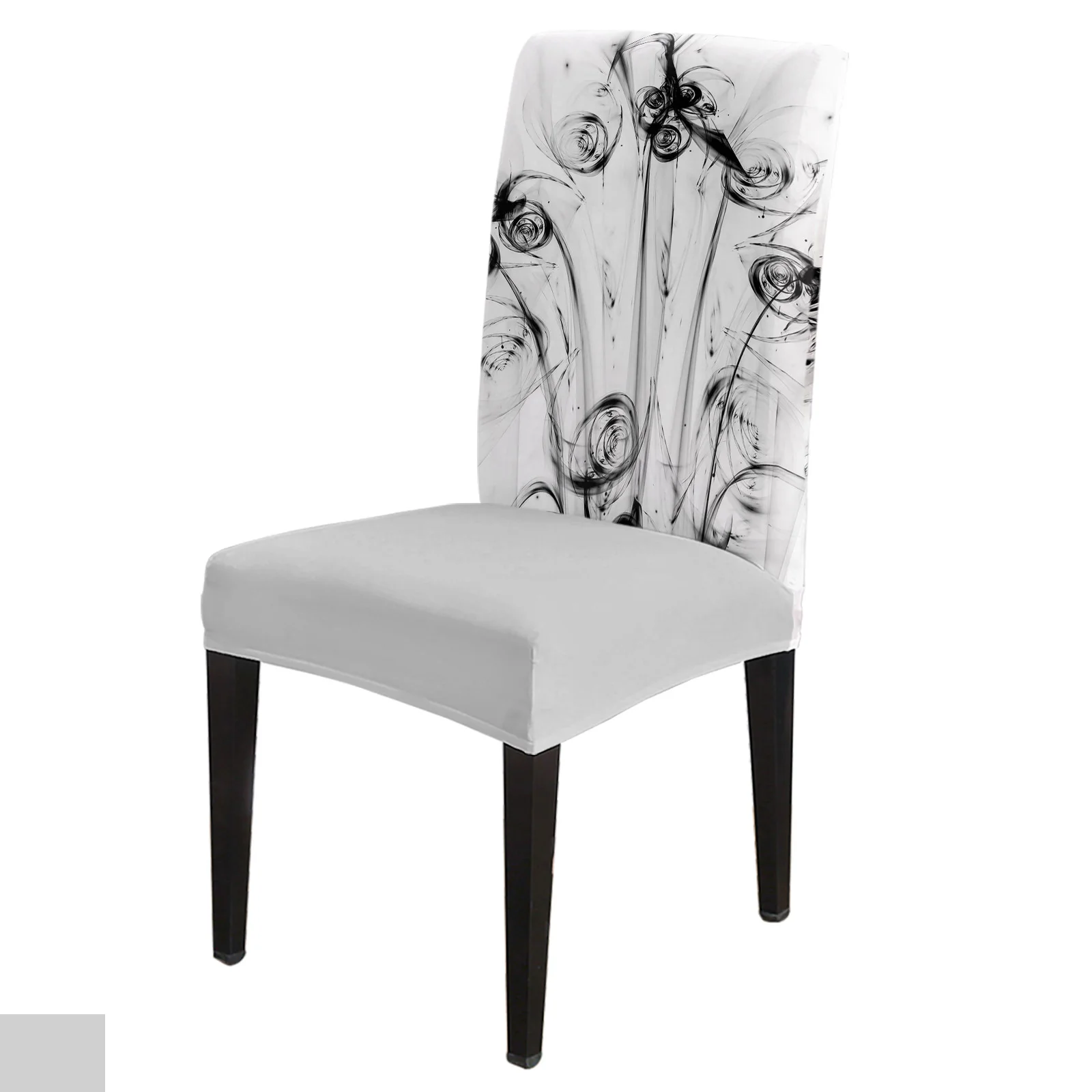 Black Smoke Pattern On White Background Chair Cover Dining Spandex Stretch Seat Covers Home Office Decor Desk Chair Case Set