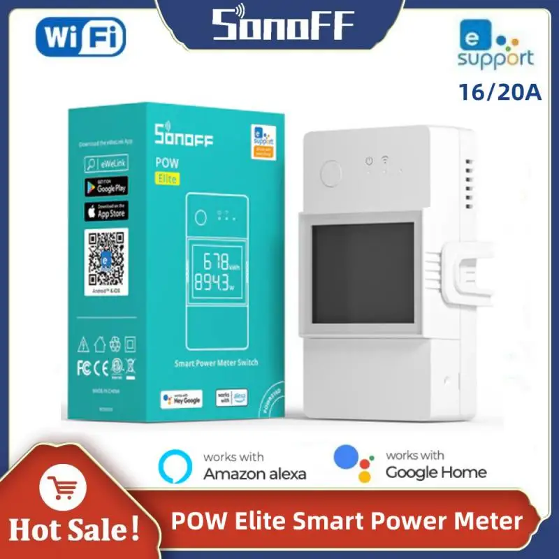 SONOFF POW Elite WiFi Smart Power Meter 16/20A Smart Home LCD Screen Save Energy EWeLink App Control Vias Alexa Google Home