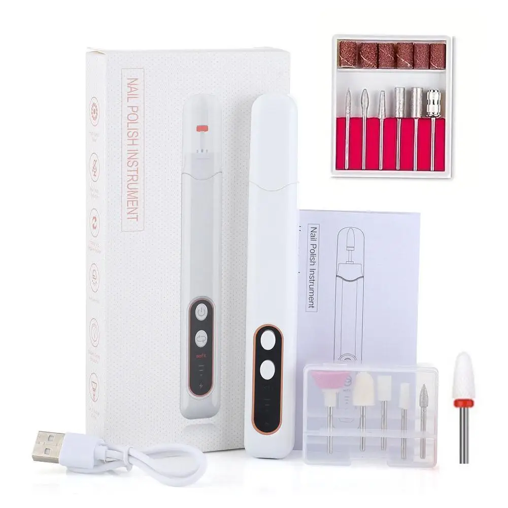 6-in-1 コードレスネイルドリル 新しい電動ネイルファイルキット ポータブル充電式マニキュアツール ネイルシェーピング、バフ研磨、研磨用