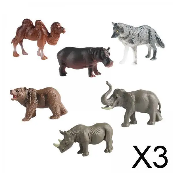 3x6 قطع الحيوانات تمثال كعكة توبر للأطفال الأطفال الحيوان Playset نمط أ