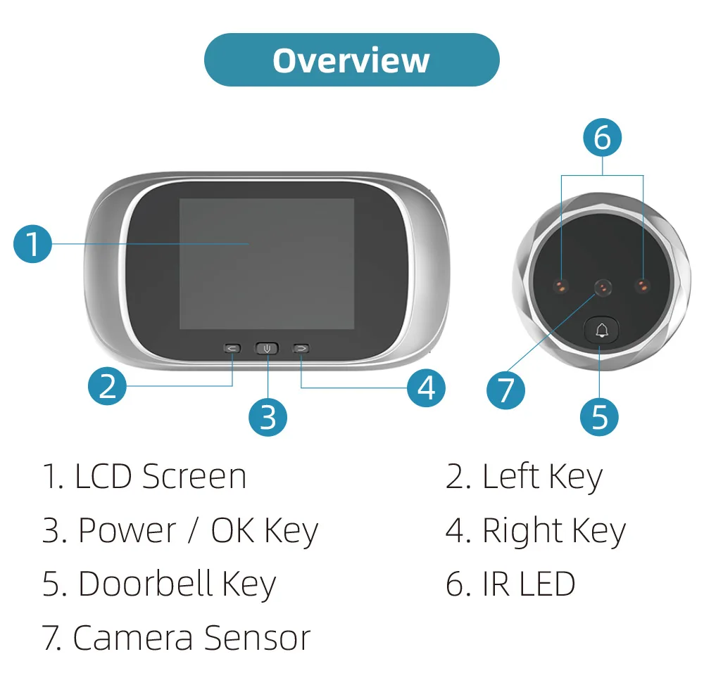 Digital Door Viewer para Home Security, Peephole Camera, Campainha, Visão Nocturna, Fotografia, Monitoramento, 2,8"