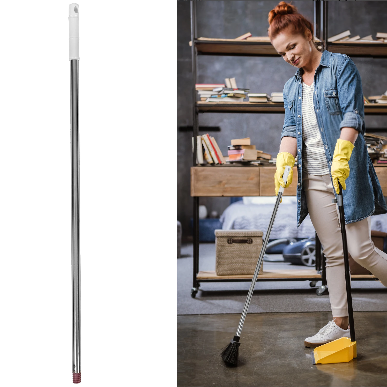 

Stainless Steel Extendable Broom Handle Dustpan Rod Replacement for Floor Cleaning Bathroom Home Use Dustpan Mop Stick