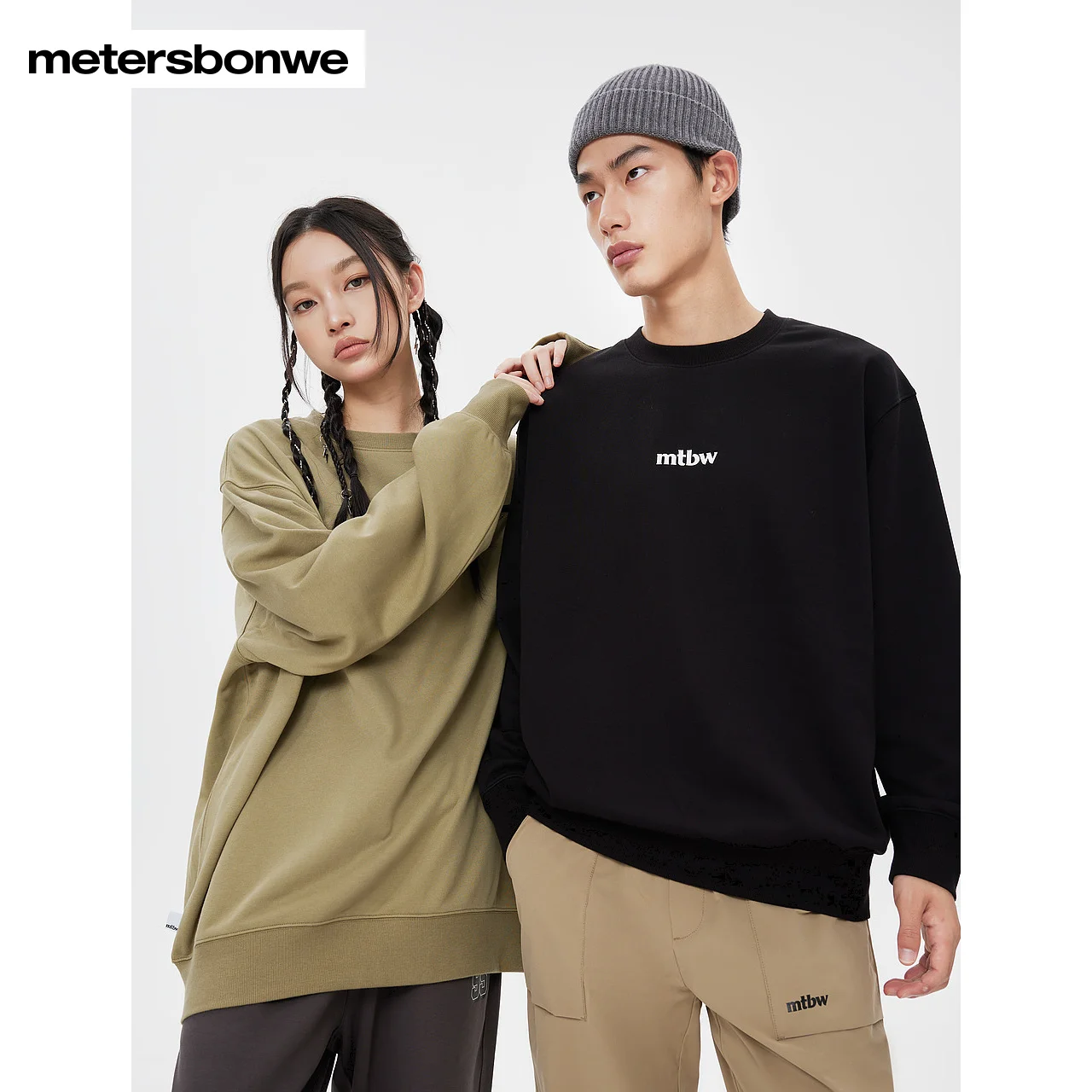 

Metersbonwe-Men Women's Classic Crew Neck Design Back High Quality Print Hoodie Casual High Street Warm Pullover Couple Winter