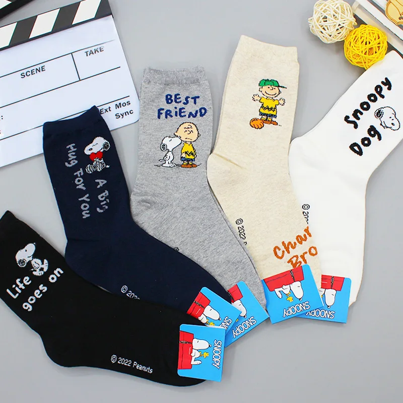 Kawaii Peanuts Snoopy Charlie Mid-Tube Socks Cotton Socks Straight Socks Non-Slip Sweat Absorption Breathable Comfort Girls Gift