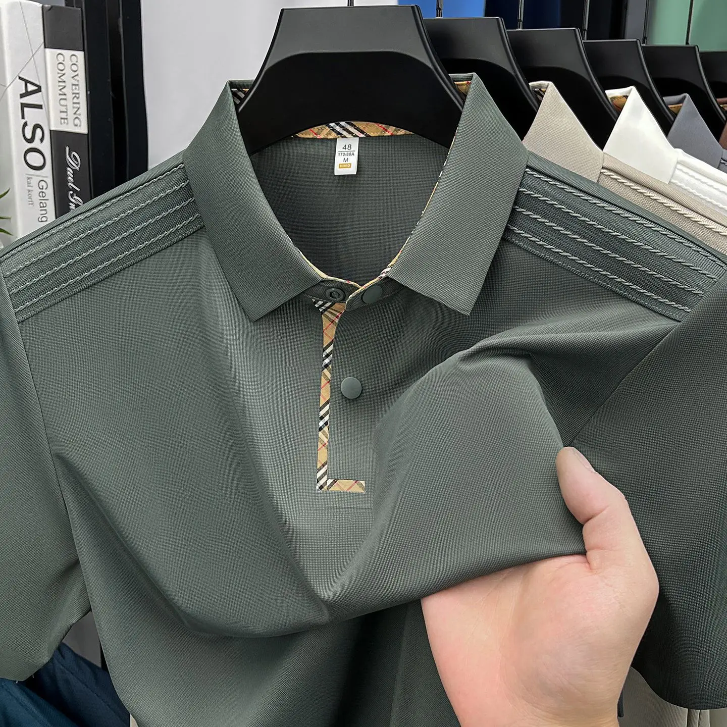 Seamless Collar Polo Shirt for Men, Quick-Dry, High Stretch
