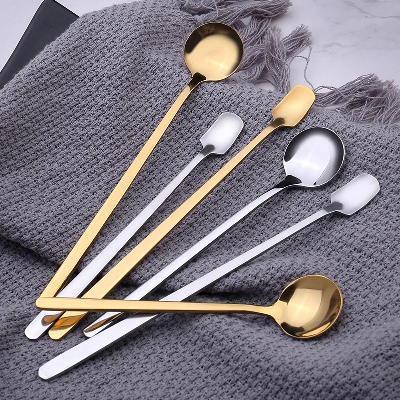 1pc Gold Coffee Spoon Stainless Steel Stirring Teaspoons Ice Cream Cake Dessert Spoon Set Silver Tableware Party Cutlery