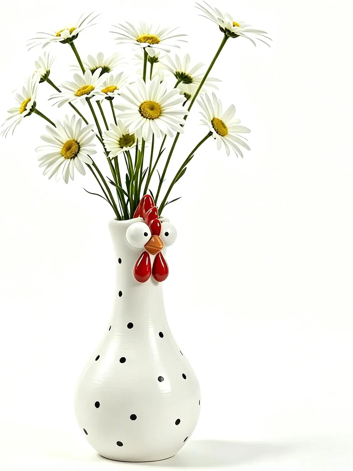 Colorful Dot Long Neck Chicken Vases Lifelike Resin Art Rooster Sculpture Vase Cartoon Hand Painted Flower Vase Ornament
