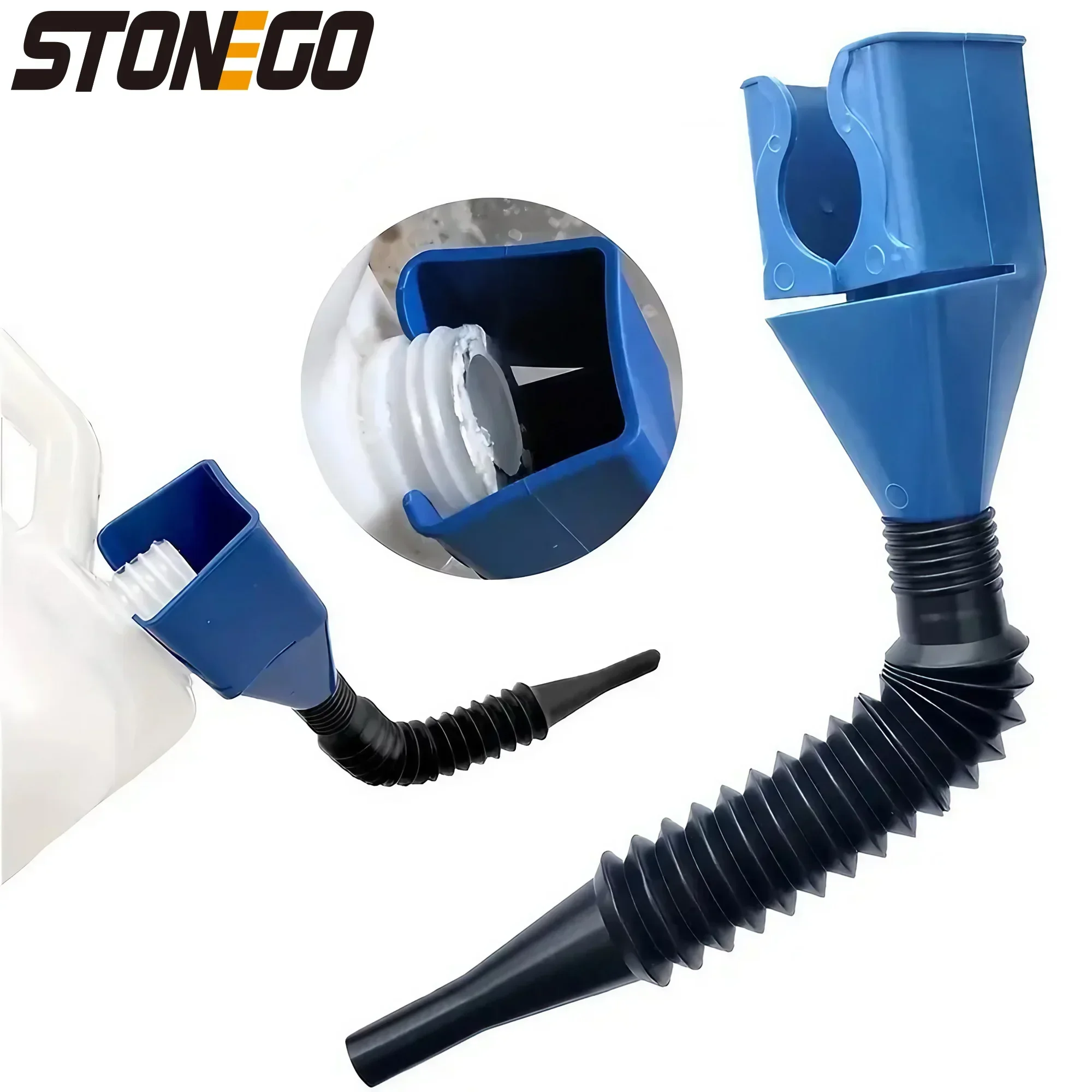 STONEGO 1PC No-Drip Telescopic Flexible Funnel with Swivel Square Design for Oil Pouring Suitable for Car Refueling