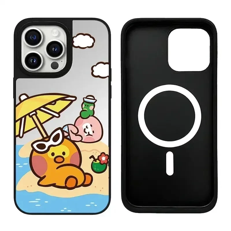 Cartoon Summer Diving iPhone 11 12 13 14 15 Pro Max Mirror Surface MagSafe Case Cover Shell