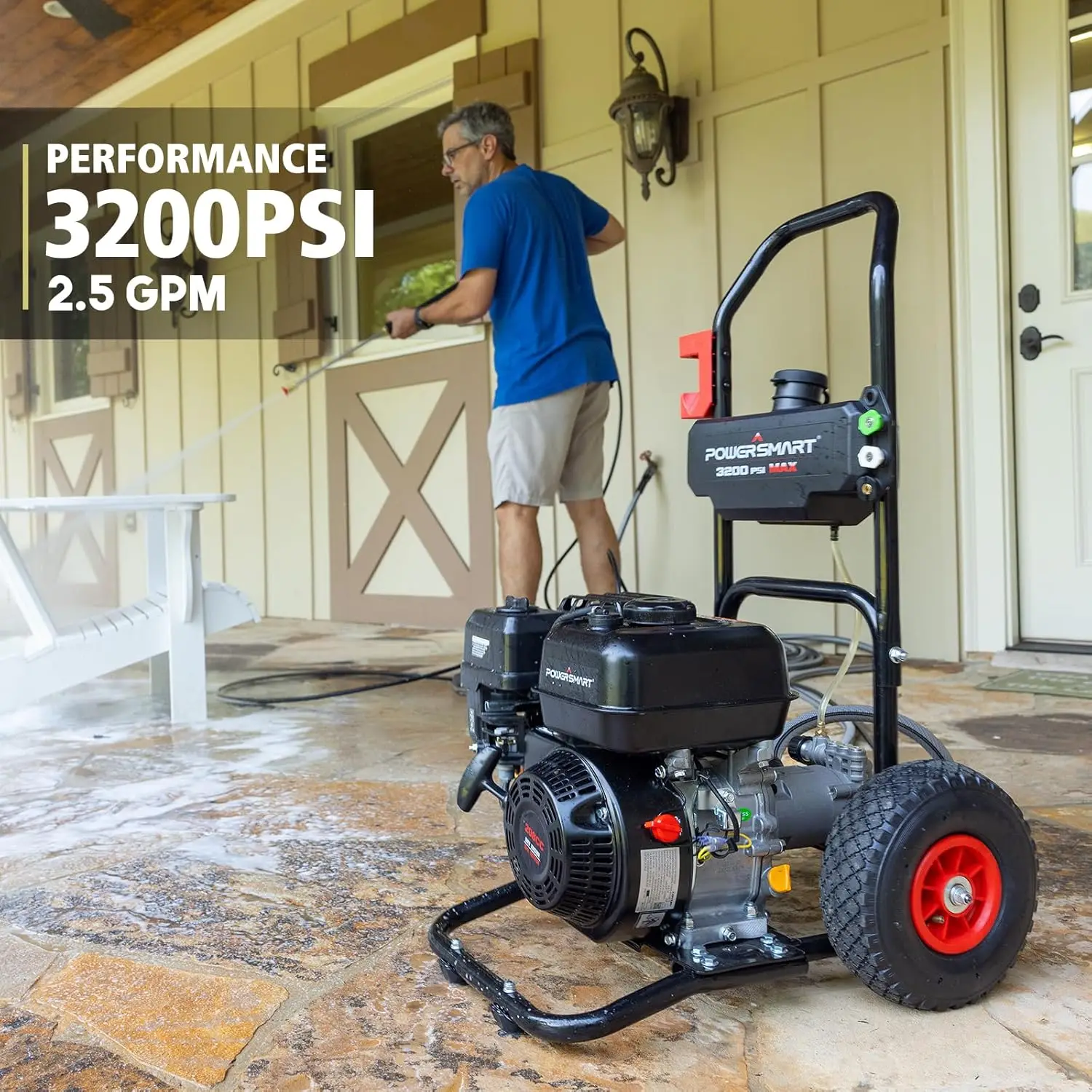 Gas Pressure Washer 3200 PSI, 2.5 GPM with Soap Tank, Metal Spray Wand, 5 Nozzles for House, Driveways (DB1051)