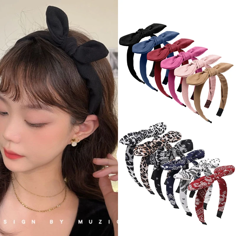 Fashion Bow Hair Band for Women Plaid Print Knotted Headband Girls Vintage Simple Hairband Head Hoop Hair Accessories Headdress