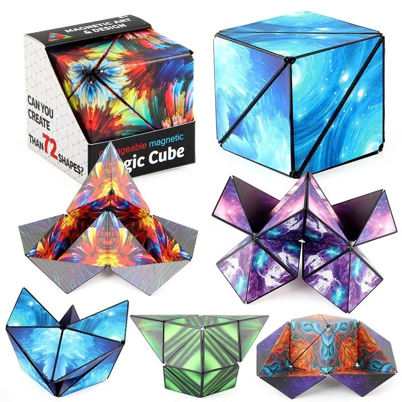 Variety Geometric Changeable Magnetic Magic Cube Anti Stress 3D Hand Flip Puzzle Cube Kids Stress Reliever Fidget Toy