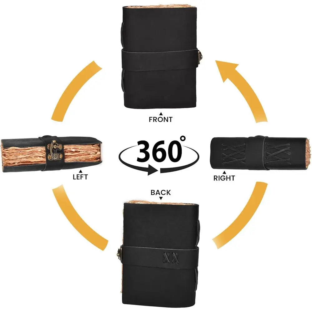 A4 Vintage Leather Journal with Lock - 200 Pages, Deckle Edges, Handmade Paper for Men & Women