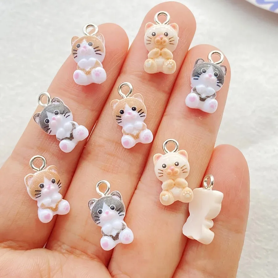 10pcs mini 0.8.*1.2cm Cartoon cat resin jewelry pendant diy handmade jewelry accessories making for Earrings bracelets keychains