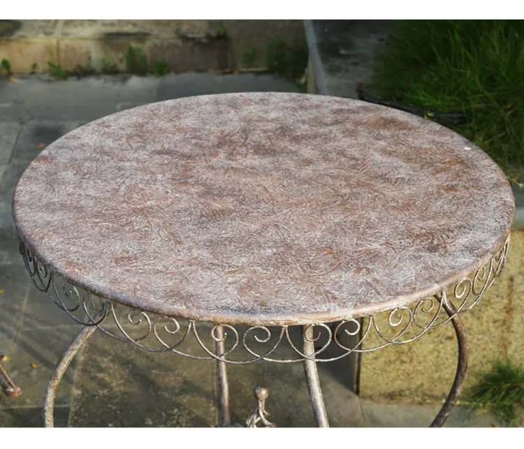 Round Patio Coffee Table, Vintage Distressed Finish, Iron, 27.56 x 29.53 Inch, Scrolled Legs, Antique Style