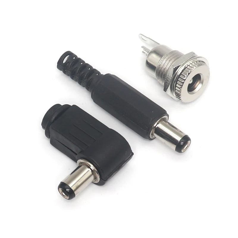 【10PCS】 Male DC Power Plug Angle 90 degree L Shaped plastic+Female Metal Panel Mount Socket Jack Plug DC Connector