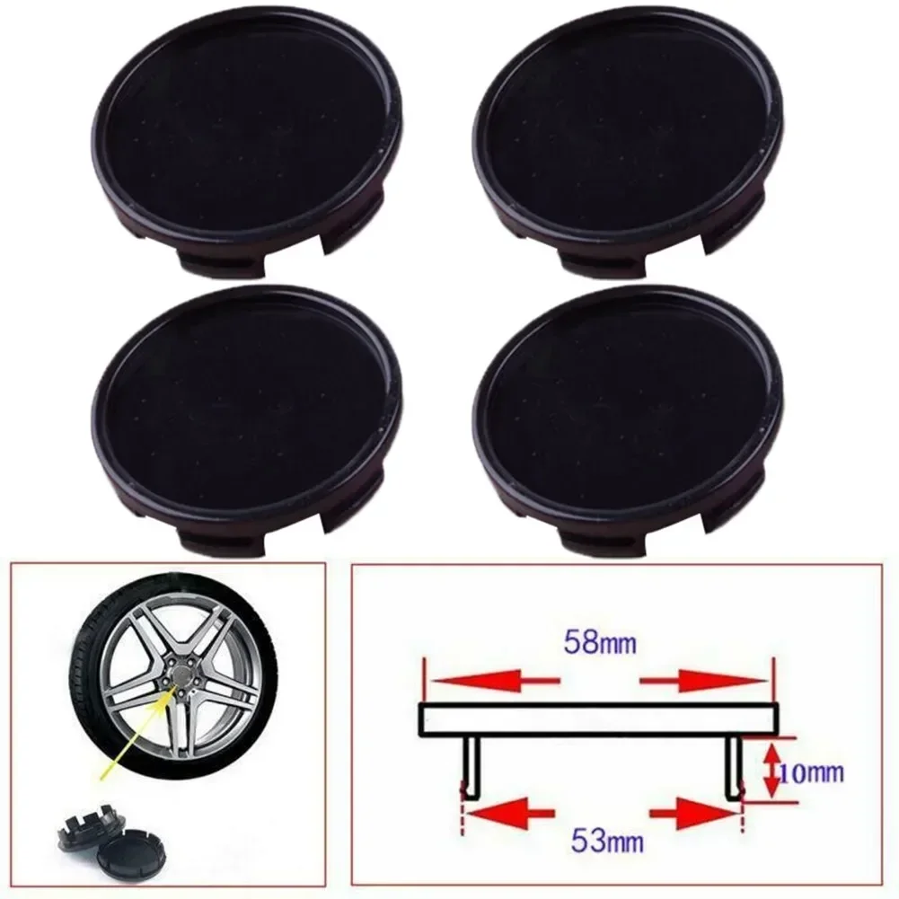 Car Wheel Center Hub Hat Decorative Cover (Set Of 4) Black 58mm Top Diameter 53mm Clips Diameter ABS Construction