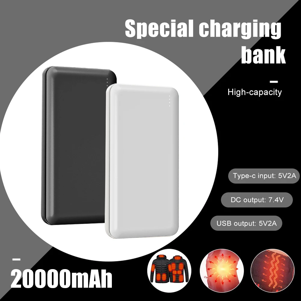 20000mAh Power Bank 5V/2A Micro/Type-C Out Portable Fast Charger External Battery Pack for Heating Vest