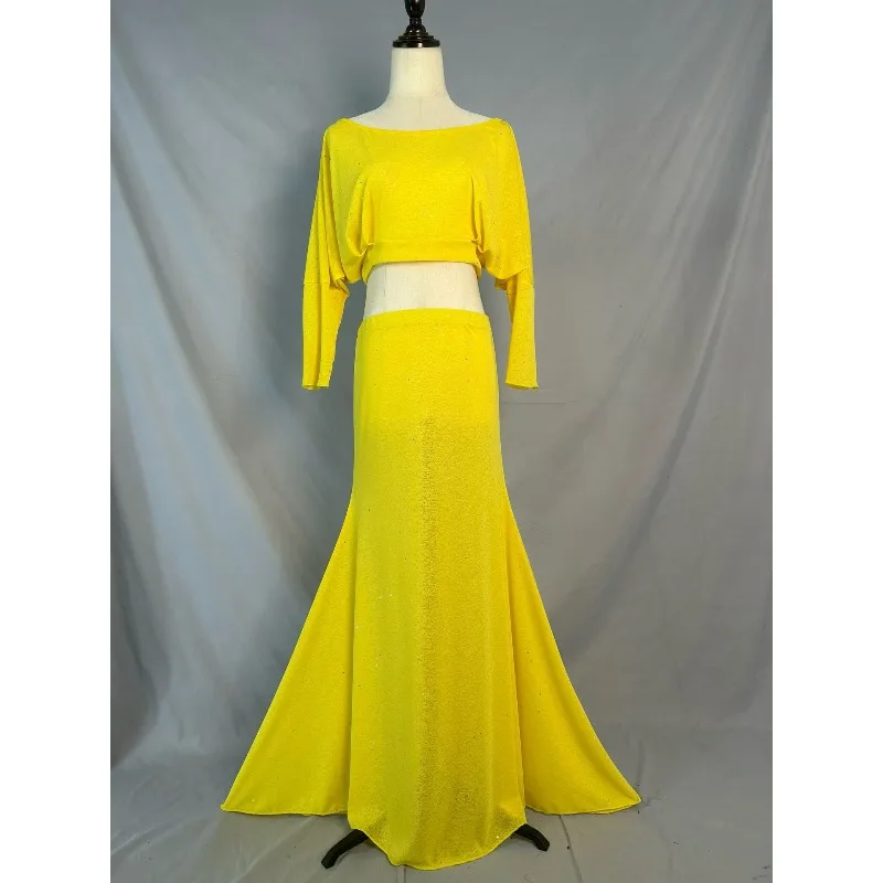customized-belly-dancewear-lemon-yellow-long-sleeved-big-skirt-eastern-dance-costume-conservative-beginner's-new-practice-outfit