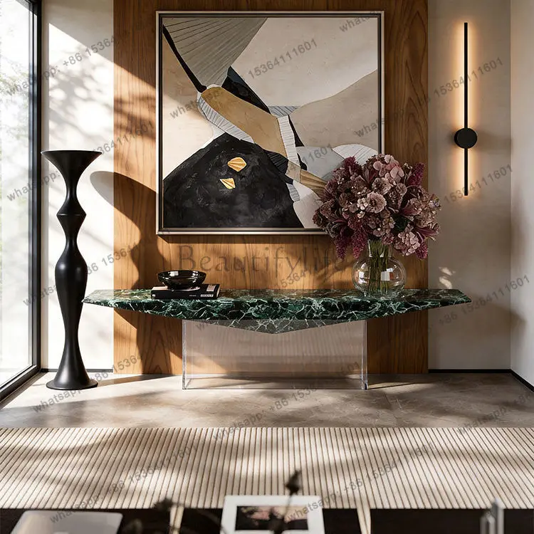 

Italian minimalist rock slab acrylic floor cabinet creative living room light luxury edge cabinet