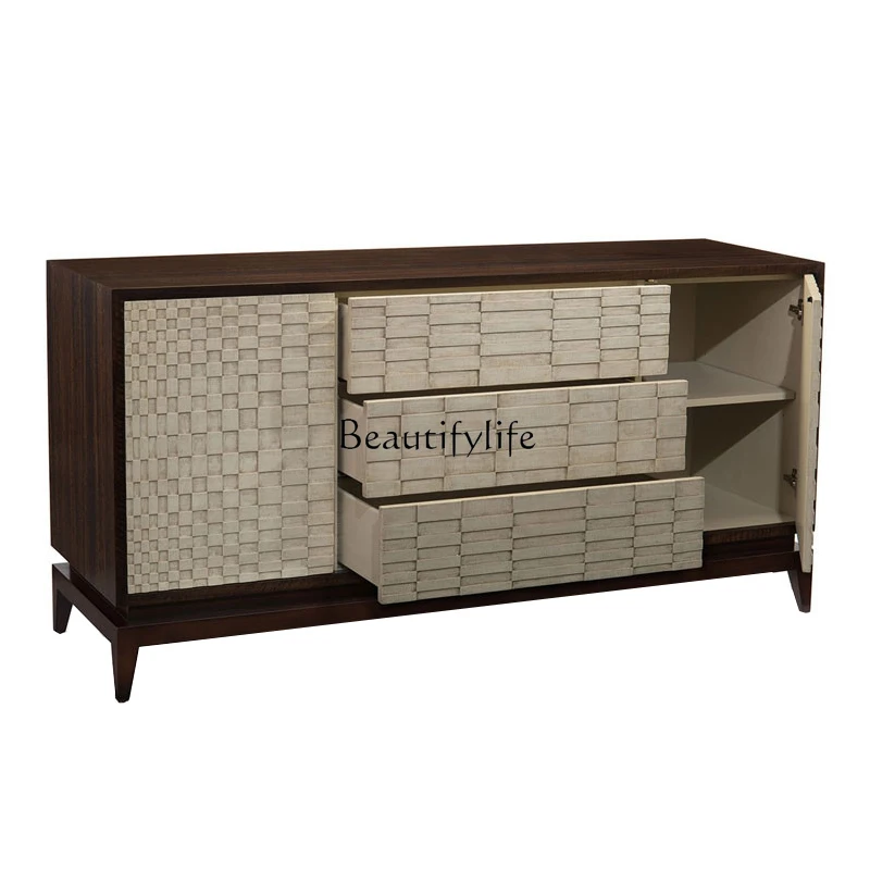

Neoclassical American solid wood dining side cabinet carved multi-functional storage dining room living room entrance cabinet
