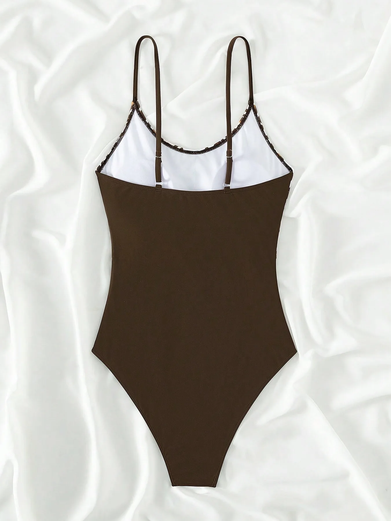 Women's Leopard Patchwork Print Cami One-piece Swimsuit, Casual Ruffle Trim Adjustable Spaghetti Straps Swimwear, Lady's Summer