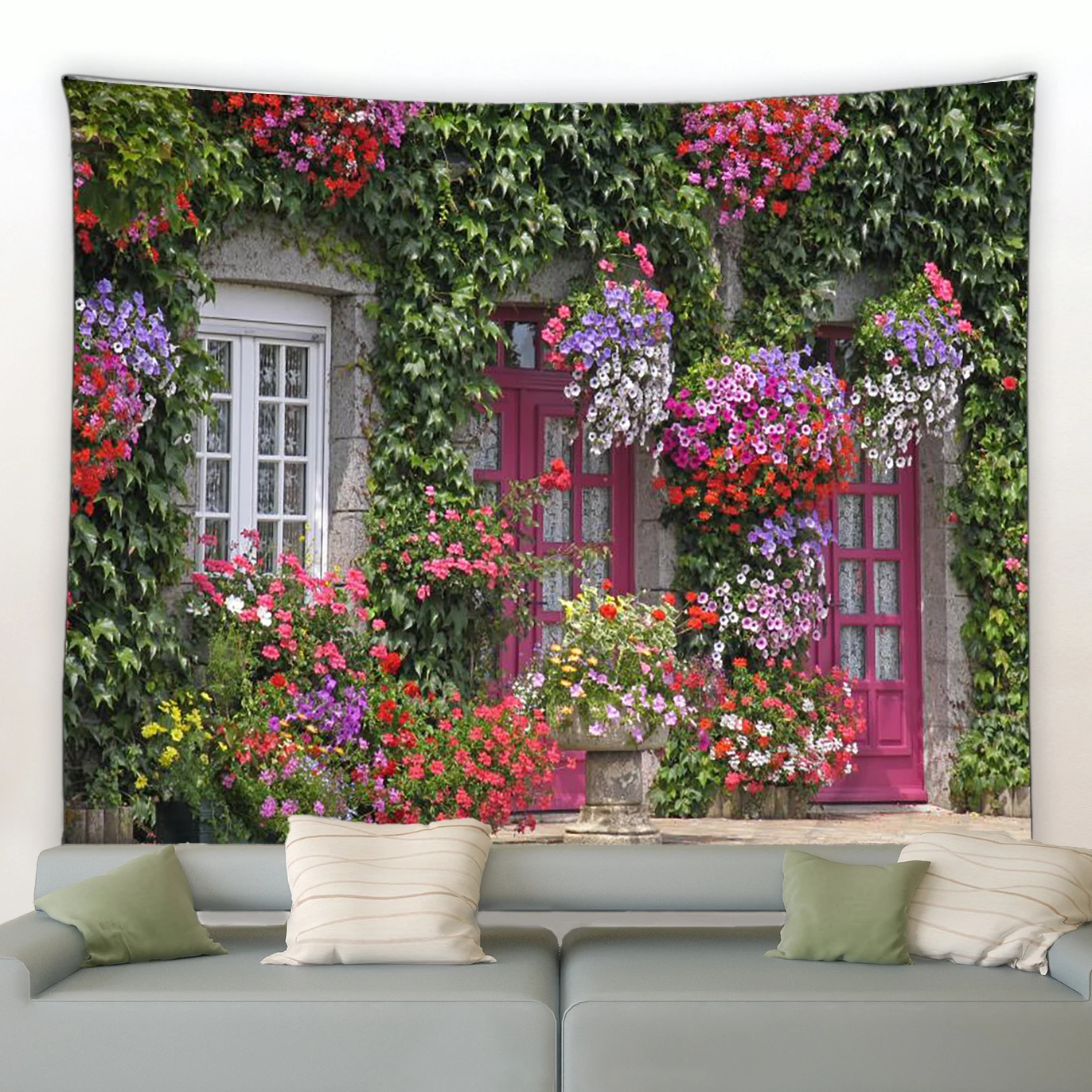 Spring Butterfly Flowers Tapestry Retro Wooden Fence Nature Pink Rose Plants Floral Wall Hanging Garden Home Decor Scenery Cloth