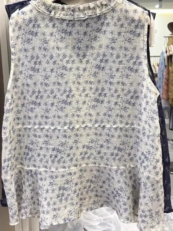 เสื้อครอปแขนสั้นทรงหลวมสไตล์ลำลองสำหรับผู้หญิง ลายดอกไม้ พิมพ์ลายบางเบา สไตล์เรโทร เหมาะสำหรับใส่ไปทำงาน ฤดูร้อน 2025