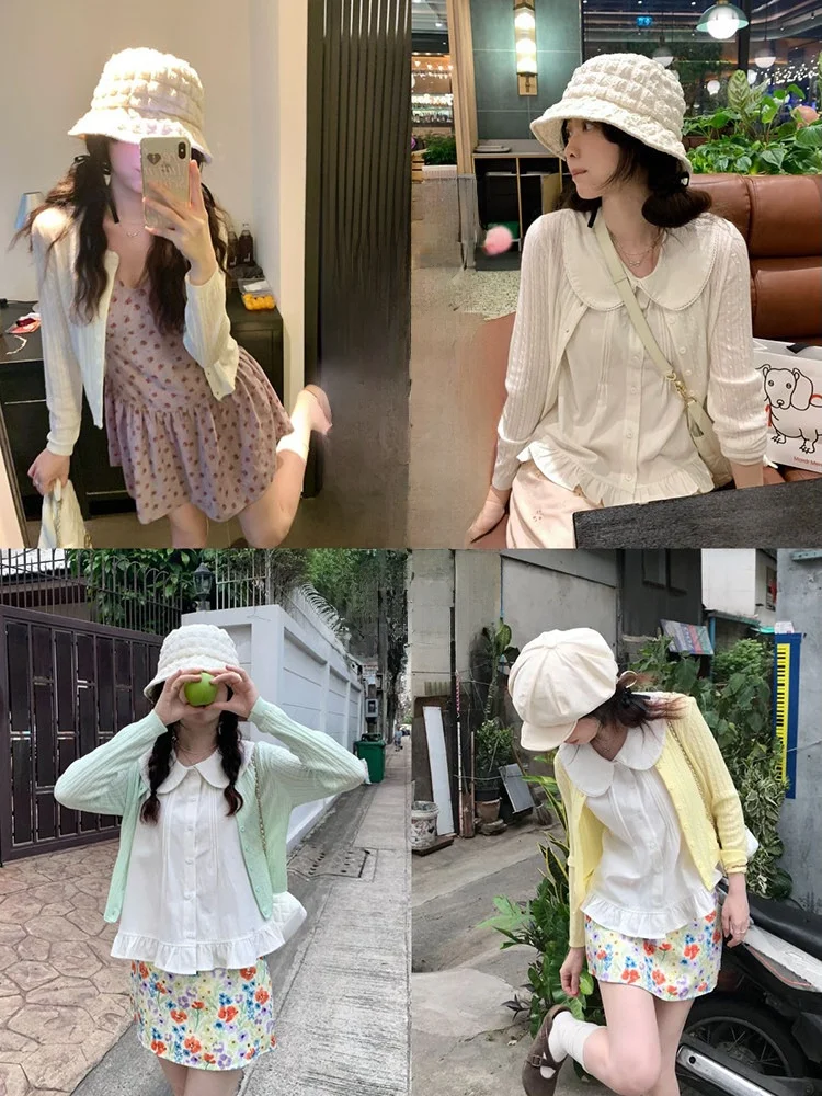 

PtonUmi Cotton Candy Twisted Knit Open Cardigan Women's Summer Loose Color Air Conditioning irt Versatile Sun Protect...