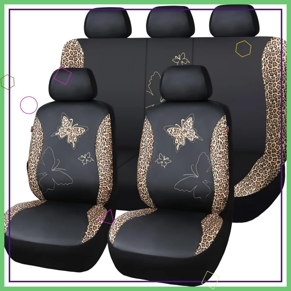 

Universal Car Seat Covers Full Set Faux Leather Leopard Brown Fashion Rear Bench Split