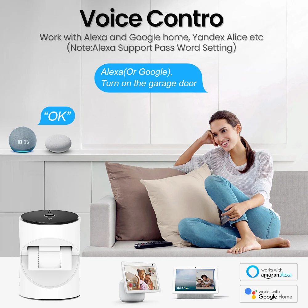 AVATTO-controlador inteligente de apertura de puerta de garaje con WiFi, Monitor de cámara, Control de vida inteligente por voz, funciona con Alexa