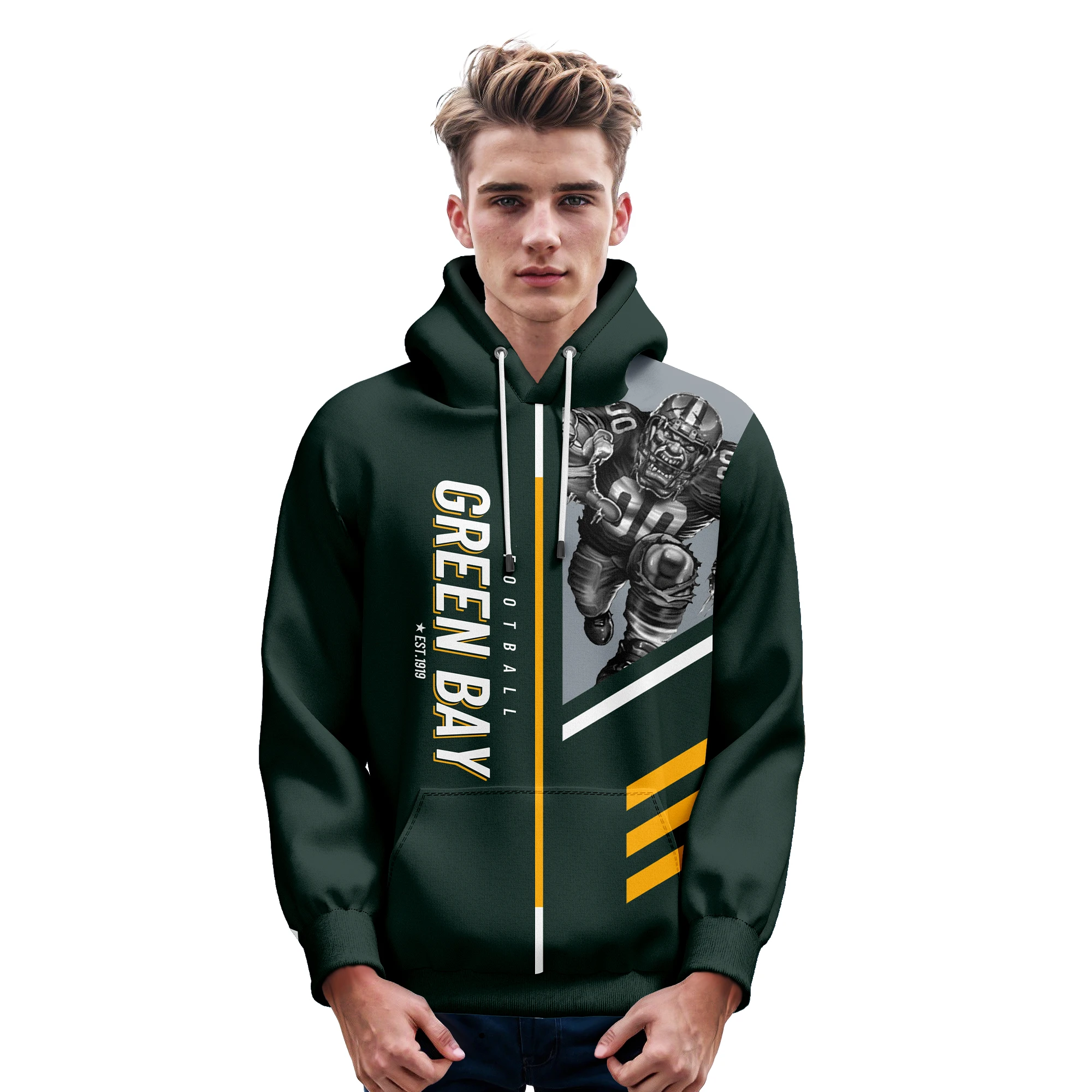 Green Bay Custom American Football Hoodies Personalized Print Name Number Sweatshirt Customized Hoodie Gift for Men Women Youth