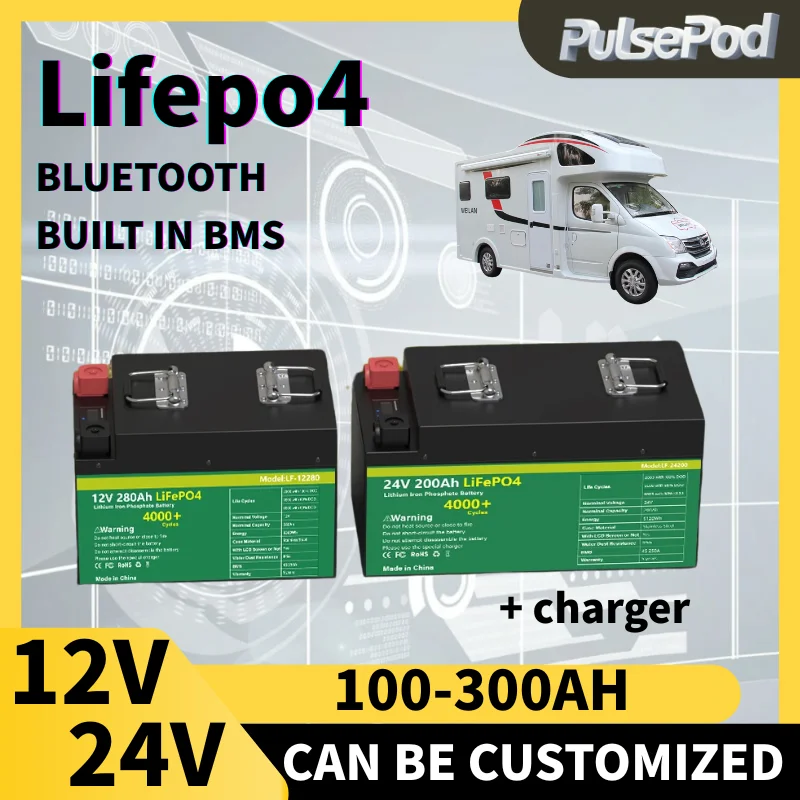 

LiFePO4 24 В 100 Ач 200 Ач 300 Ач Литиевая солнечная батарея 29,2 В Grand A Cells Встроенный BMS 5000+ цикл для лодки В наличии в ЕС