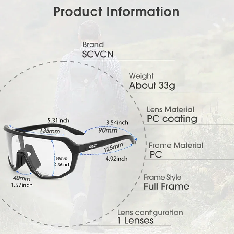 SCVCN Photochromic Cycling Glasses Windproof Outdoor Sports Eyewear Motocross Sunglasses Snowboard Goggles UV400 for Men Women