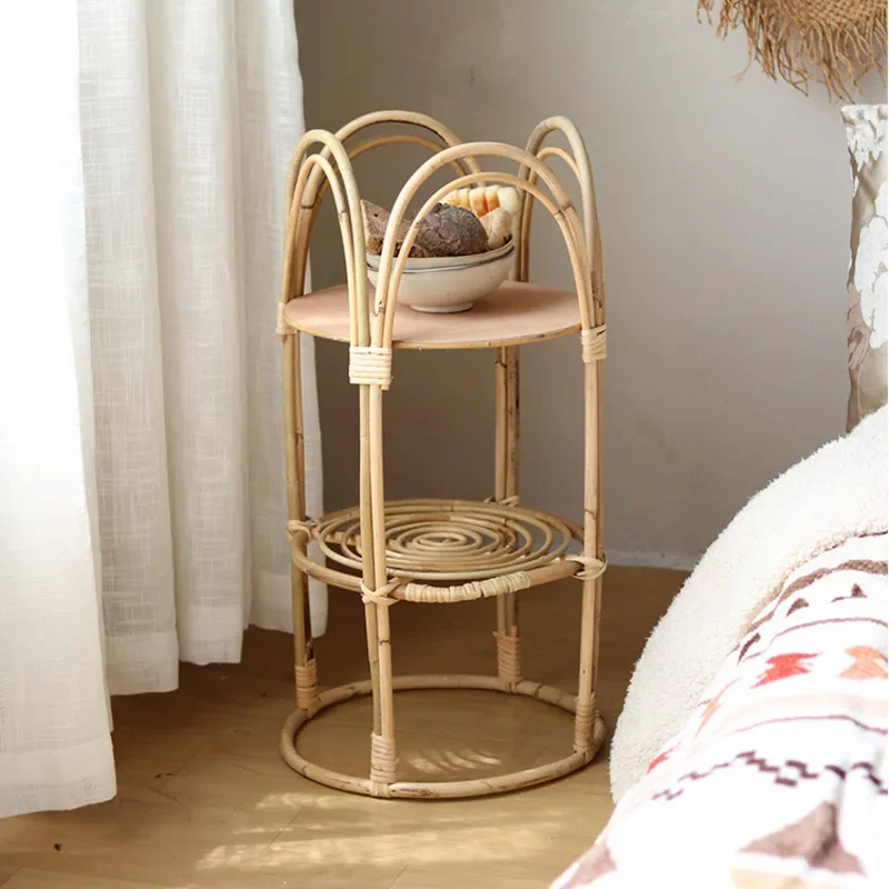 Elegant Nordic Rattan Plant Stand  Creative Floor Storage Rack, Living Room and Balcony Decoration, Unique Homestay Decor