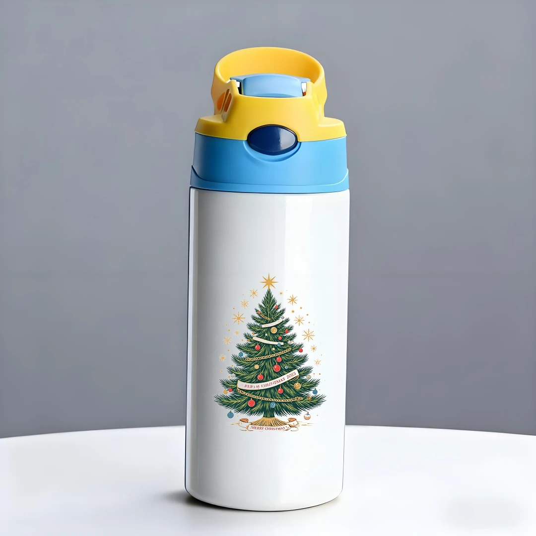 Tazza termica in acciaio inossidabile 304 + modello albero di Natale cartone animato + tazza di paglia per bambini mantiene caldo e freddo il regalo di Natale per i bambini